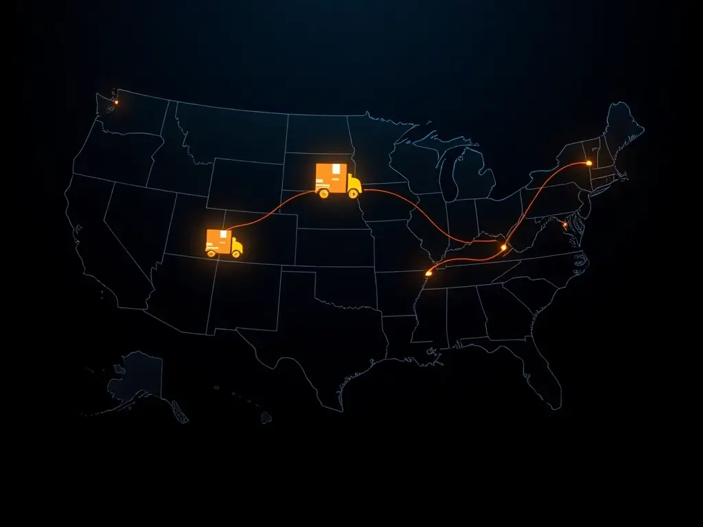 A visually appealing image showing a map of the U.S. with packages being delivered to various locations, symbolizing reliable and widespread shipping coverage.