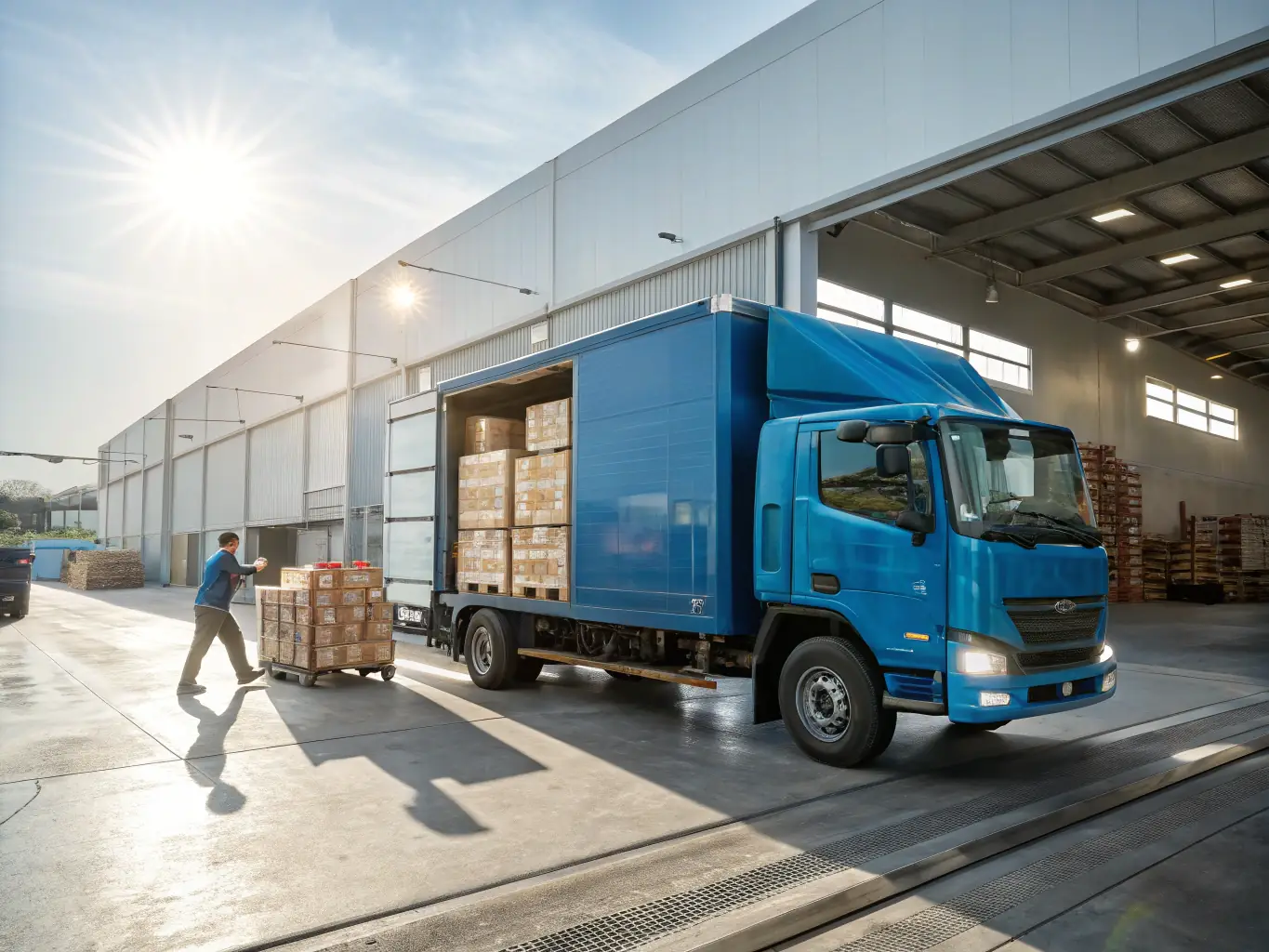 An image of a USPS truck being loaded with packages, symbolizing the final step in the fulfillment process and the prompt handoff to the postal service.