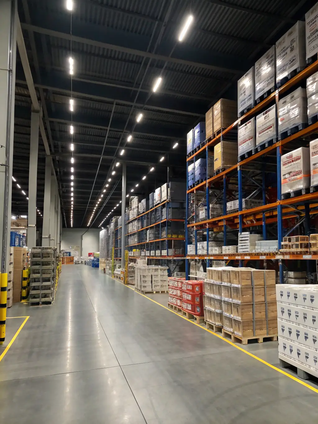 A photo of shelves in the warehouse, with products neatly organized and labeled, ready for order fulfillment.
