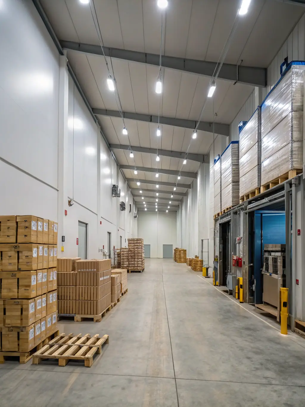 A brightly lit warehouse interior with shelves neatly organized and stocked with various products ready for shipment, showcasing Shipsmooth's efficient storage capabilities.