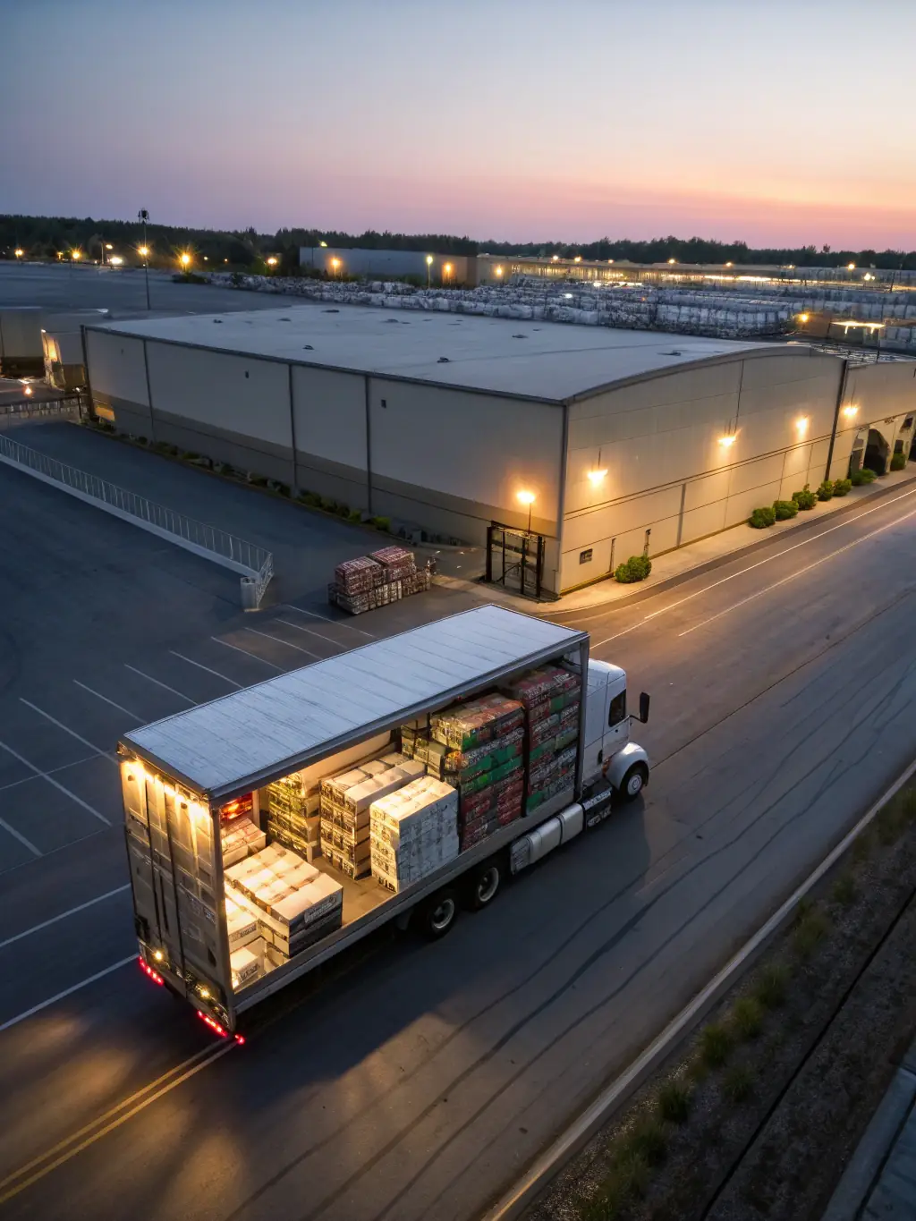 A delivery truck leaving a Shipsmooth warehouse, symbolizing the prompt and reliable delivery services offered to e-commerce brands.