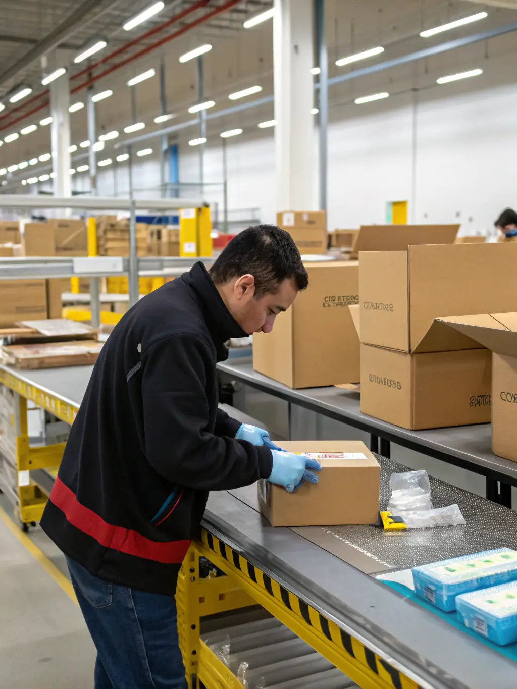 A worker carefully packaging items into a box with protective materials, highlighting Shipsmooth's commitment to secure and reliable packaging.